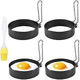 4 Stück Spiegeleierformen, 1 Stück Ölpinsel, Antihaft Pancake Form mit Klappgriffen für Frühstück, Sandwiches, Hackbraten