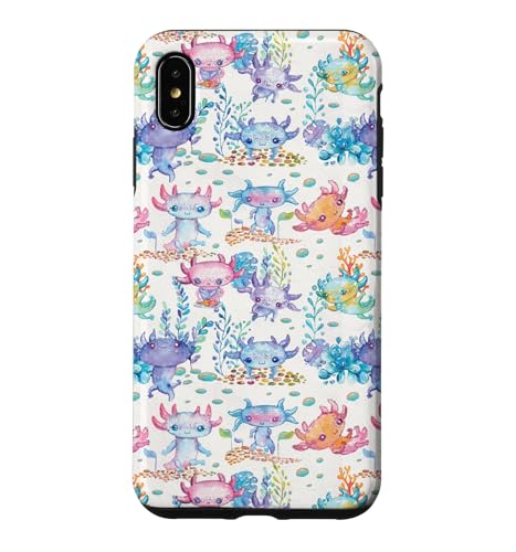 Cute Kawaii Kids Womens Girls Watercolor Axolotl Lover �X�}�z�P�[�X iPhone XS Max �p