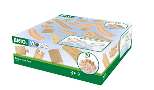 BRIO World 36030 Schienensortiment Deluxe - 70-teiliges Set mit Schienen, Weichen und Brückenpfeilern für kreatives Eisenbahnspiel - Inklusive Flyer mit verschiedenen Streckenoptionen