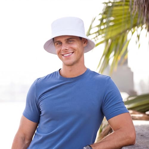 Image of 36 /24 /12 Pcs Bucket Hats for Men Women Bulk Cotton Fishing Cap UV Protection Beach Foldable Solid Color Sun Cap