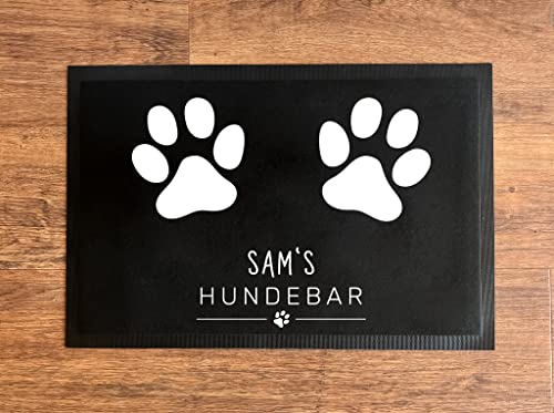 Manilu Personalisierte Napfunterlage Fußmatte | Wunschnamen | Hunde & Haustier | versch. Größen | rutschfest | Filzoberfläche | Futterstation (HUNDEBAR - 40x60cm)