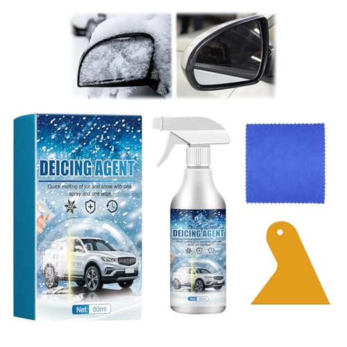 Spray Antigelo Auto,Spray Sciogli Ghiaccio Auto,Deghiacciante Vetri Auto,Dotato di Raschiatore,Anti Frost Spray,Rimuove Rapidamente Ghiaccio e Neve dai Finestrini e dal Parabrezza Dell'auto,60 ml