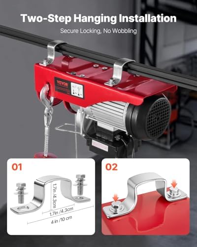 Bild 5 - VEVOR Elektrische Seilwinde, 1000 kg, Motorwinde mit 100 m kabelloser und 4,2 m kabelgebundener Fernbedienung, 12 m Hubhöhe mit Einzelkabel, Einzel-/Doppelschlingen, Hebezeug für Garage, Lager, Fabrik