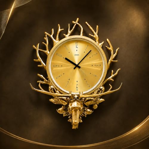 Image of ARMONIA Luxury Deer Head Wall Clock for Living Room | Premium Polystone & Acrylic Decorative Clock with Silent Quartz Movement | Modern Golden Designer Wall Decor for Home, Office & Gift | 23.6 Inches