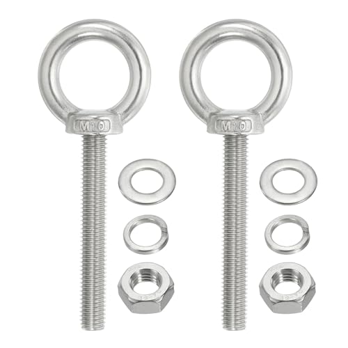 Image of PATIKIL M10 x 70mm Lifting Shoulder Eye Bolt, 2Pcs 304 Stainless Steel Lifting Ring Threaded Eyebolt with Nuts Washers for Hanging Hammocks Articles