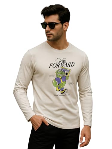 Image of Veirdo Men's Full Sleeve Printed T-Shirt | Trendy Graphic Print Tee