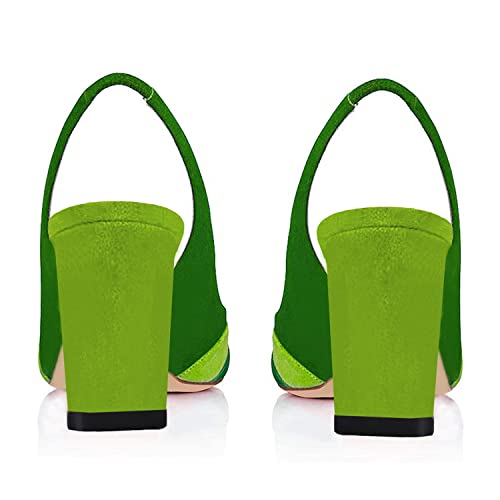 Lehoor Women Rainbow Slingback Heels Pumps Shoes Suede Dress Sandals Pointed Closed Toe Elastic Ankle Strap Backless Office Work Shoe Multicolored Patchwork Wedding Party Prom Pumps Spring Green 9.5 #TOP3