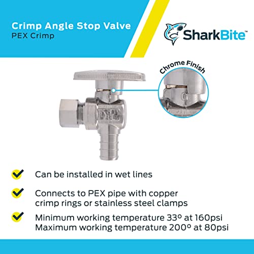 Sharkbite 1/2 Inch X 3/8 Inch Od Compression Crimp Angle Stop, Quarter Turn, Brass Plumbing Fittings, Pex Pipe, Pe-Rt, 23058Lf #TOP3