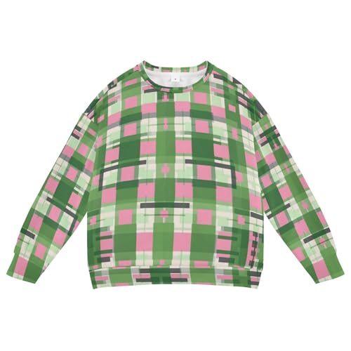 JUNZAN Green Pink Checkered Big Boys Pullover Hoodie Long Sleeve Tops Clothing Shirts Camping 4T