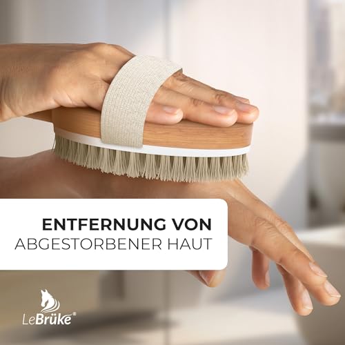 Lebrüke® Trockenbürste Badebürste - Mit praktischer Aufbewahrungstasche - Perfekt zum entfernen von abgestorbener Haut - Peeling Körperbürste Peelingbürste