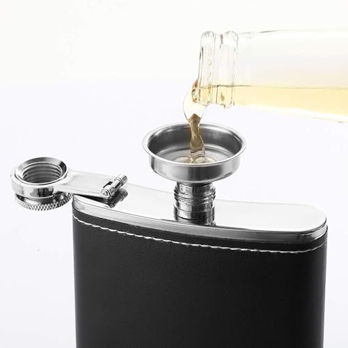 Image of Hip Flask 8oz,Alcohol Flask 304 Stainless Steel Flagon Black Hip Flask Leakproof Whiskey Flask with Leather Wrapped Cover,Portable Pocket Whisky Flaskk