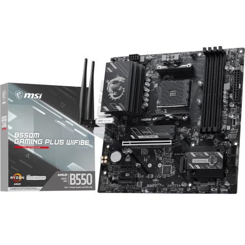 Image of MSI B550M Gaming Plus WIFI6E Motherboard, mATX-Supports AMD Ryzen 5000 Series,5000 G-Series 4000 G-Series,and 3000 Series Processors, AM4-DDR4 Memory Boost 4400+MHz /OC, PCIe 4.0 x16, M.2 Gen4, 1G LAN