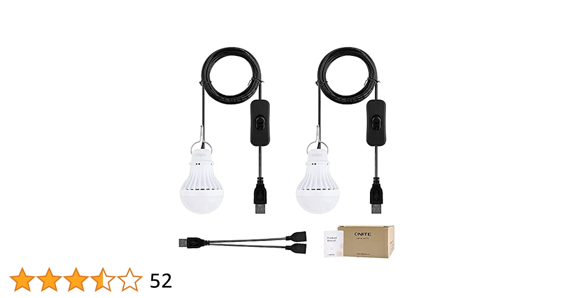 Onite USB端子に接続 金属フック付き ポータブル 電球形 USB LED