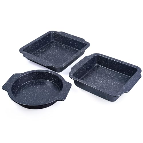 EazyBreezy Set of 3 Non-Stick Baking Tray Set Roasting Pan with Handles Carbon Steel Cake Tin Oven Trays Roasting Tin Oven Safe Up to 220°C - 3 Sizes, Round & Rectangular - Image 5
