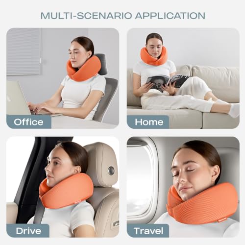 Image of Skechers Women's Memory Foam Neck Pillow, Comfortable & Breathable Travel Pillow, Neck Pillow Airplane for Travel, Car Rides, Home, and Office Use, Ergonomic Design for Men and Women,Orange