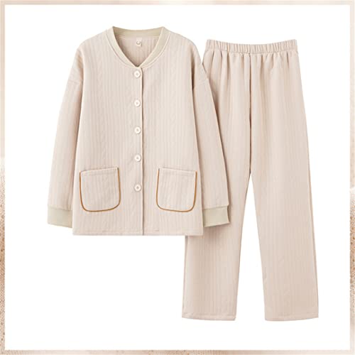 Disimlarl Women's Autumn And Winter Solid Color Cotton Three-Layer Thickened Warm Button Cardigan Pajamas3