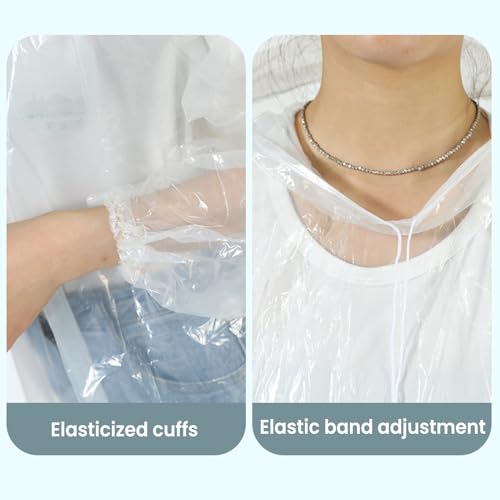 2PCS Disposable Rain Ponchos with Elastic Cuffs & Drawstring Hood, Lightweight Travel Poncho for Adults, Ponchos, Clear4