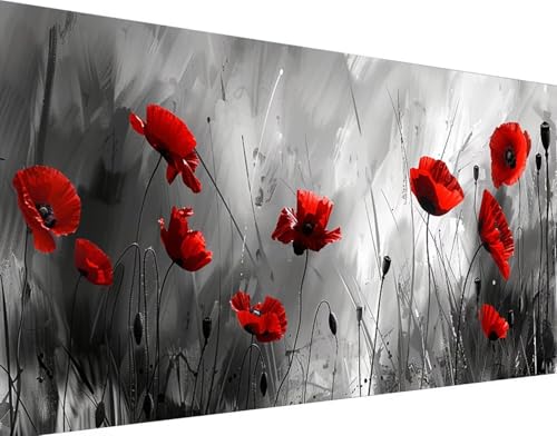 Loisirs Créatifs Adulte Point de Croix : Kit Broderie Diamant Rouge 50x100cm Fleur