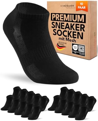 10 Paar Sneaker Socken Herren Damen Baumwolle Atmungsaktiv mit Mesh-Streifen