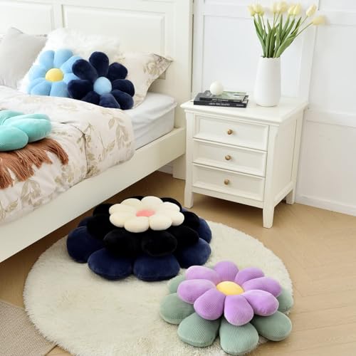 Image of RVA Sunflower Cushion Floor Pillow Flower Shape Cushion Cute Seating Pad Sunflower Chair Cushion Throw Pillow for Home Decoration for Bed Couch Chair Car Office (Pack of 2) (35 Cm) (White)