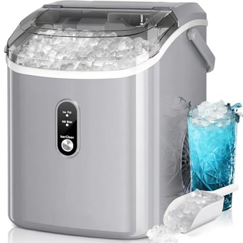 Image of Kismile Nugget Ice Makers Countertop,35Lbs /24H,Portable Ice Machine with Crushed Ice,Self-Cleaning Function,One-Click Operation for Home /Office(Grey)