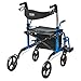 VEVOR Rollator Walker, 2-in-1 Rolling Walker Wheelchair Combo, 300LBS Capacity Folding Transport Chair, Lightweight Aluminum Mobility Rollator Wheelchair with Wheels & Adjustable Handle, Blue