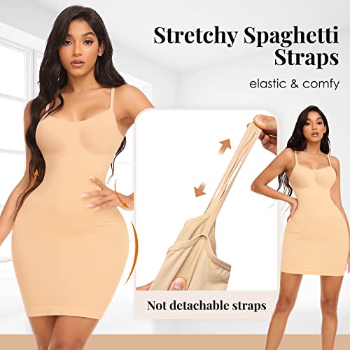 Women's Full Slip For Under Dress Tummy Control Shaperwear Slip Seamless Body Shaper Spaghetti Strap Camisole Mini Dress #TOP2