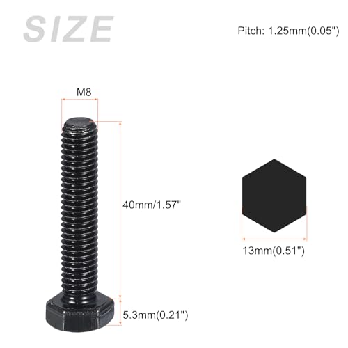 Image of METALLIXITY Hex Bolts (M8-1.25x40mm) 5Pcs, 8.8 Grade Carbon Steel Fully Threaded Black Oxide, Coarse Thread UNC Hex Head Screw Bolt - for Furniture Repair