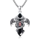 Dragon Necklace Sterling Silver Dragon Black Crystal Heart Pendant Double Two Dragon Heart Necklace Vintage Viking Dragon Jewelry Gifts for Women Men