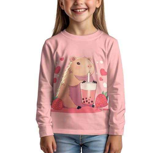 Image of Girls Cartoon Print Long Sleeve Graphic Tee Casual Crew Neck T-Shirts for 3-16 Years Little Girls