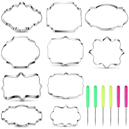 10 Pieces Plaque Frame Cookie Cutter Stainless Steel Biscuit Cutter Fondant Cake Decorating Tools And 6 Pieces Sugar Stirring Pins For Kitchen Baking