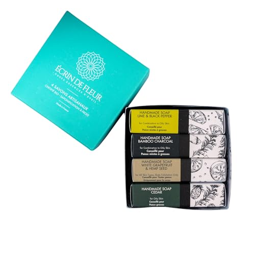 Écrin De Fleur - Sapone Da Uomo Biologico Confezione Da 4 (Cedro 1X90G, Lime E Pepe Nero 1X90G, Carbone E Cedro 1X90G, Pompelmo Bianco E Semi Di Canap