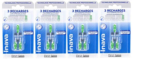 Inava Brossettes 2.2mm Trio Compact et Flex Espaces Trés Larges 3 recharges (vert) lot de 4 x 3 = 12 recharges
