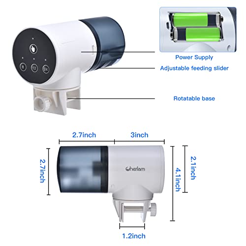 Automatic Fish Feeder, Cherlam Fish Feeder Automatic Dispenser, 0.05Gal Adjustable Timer Feeder For Aquarium Fish Tank Turtle Tank, Auto Feeding On Vacation, Holidays #TOP5