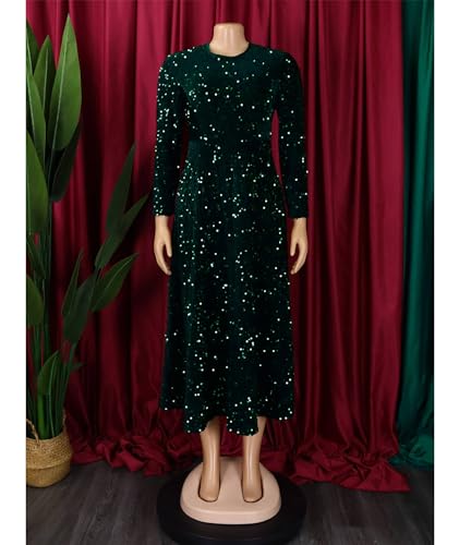 Image of SOMTHRON Women's Sequin Dress Plus Size Long Sleeve A-Line Flared Party Cocktail Sparkle Glitter Evening Shiny Maxi Dress