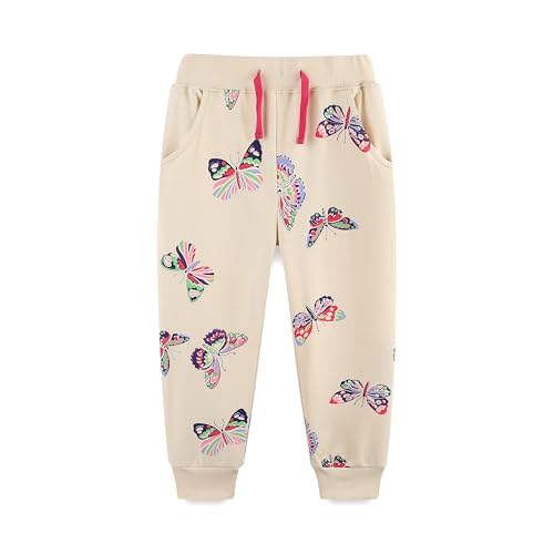 Image of TCWWBB Girls Sweatpants Butterfly Cotton Casual Jogging Drawstring Pants Kids Sports Trousers Jogger Bottoms Age 2-3 Years