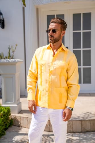 Mojito Men's 100% Linen Four-Pocket Long Sleeve Guayabera Shirt3