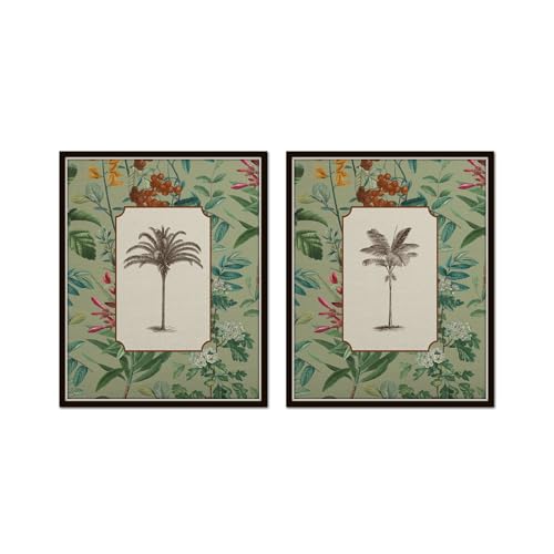 Belle Maison Art Vintage Botanical Collage with Sepia Palm Trees,