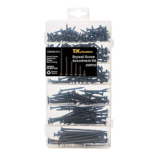 Photo 1 of 2 pack T.K.Excellent #6#8 Black Philips Bugle Head Wood Screws,Coarse Thread Sharp Point Drywall Screws Assortment Kit,250 PCS