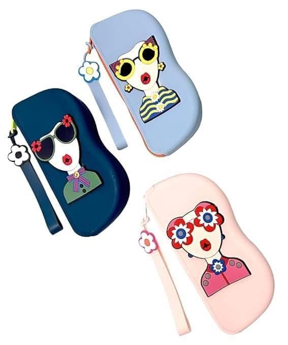 Cute Glasses Pouch, Quirky Girl Graphic Design, Zipper Eyewear Case with Wrist Strap-image-27