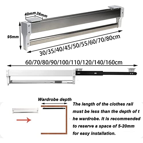 Varilla de ropa extensible de acero con longitud ajustable de 30 a 80 cm para armarios de casa 4