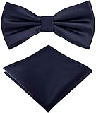 Helido Fliege für Herren mit Einstecktuch, 12 verschiedenfarbige Accessoires-Sets passend zu Hemd und Anzug oder Smoking (Dunkelblau)