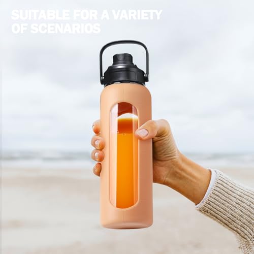 Image of 24oz Glass Water Bottle with Straw and 2 Lids, Amber