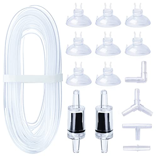 NETUME 15-en 1 Accessoires de Pompe à Air d'Aquarium, 5M Tuyau de Tube d'Oxygène de, 8 Ventouse Aquarium, 2 Clapet Anti Retour, 4 Connecteurs, 6mm Tuyau Air Aquarium pour d'eau Salée et d'eau Douce Cover