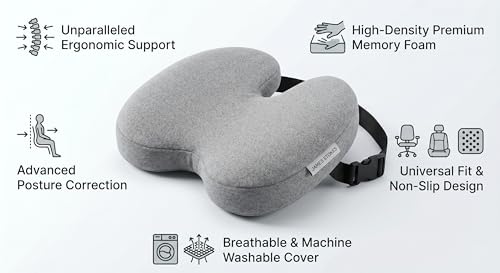Image of JAMES STOKES Lumbar Support Pillow for Office Chair & Car Seat, Memory Foam Back Cushion with Adjustable Strap for Lower Back Pain Relief, Posture Support Backrest for Home, Office, Driving, Grey