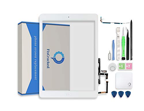 Fixcracked for Touch Screen Replacement Parts Digitizer Glass Assembly Ipad Air 1st + WiFi Antenna Cable and Professional Tool Kit (White)