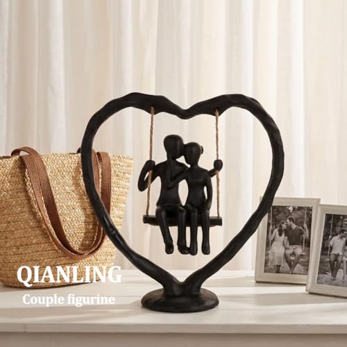 Estatua decorativa de pareja en corazón de resina negra miniatura 4