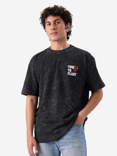 Image of The Souled Store Official Pennywise: Time to Float Men and Boys Short Sleeve Round Neck Grey Graphic Printed Cotton Oversized T-Shirts