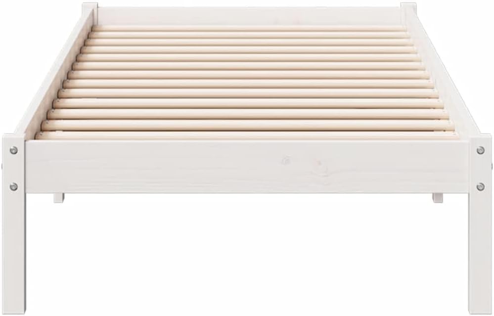 vidaXL White Extra Long Solid Pine Bed Frame 80 x 210 in Modern Design for Bedroom Sturdy Wood Construction Easy Assembly Ideal Adults Wooden Furniture Single Indoor Mattress Base