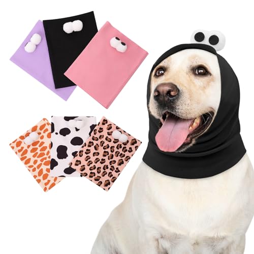 Image of SAWMONG Cute Dog Calming Hoodie Ear Head Covers for Noise Fireworks,No Shake Ear Wraps for Anxiety Relief,Dog Ear Muffs Hematoma Pet Grooming and Force Drying,Black,M